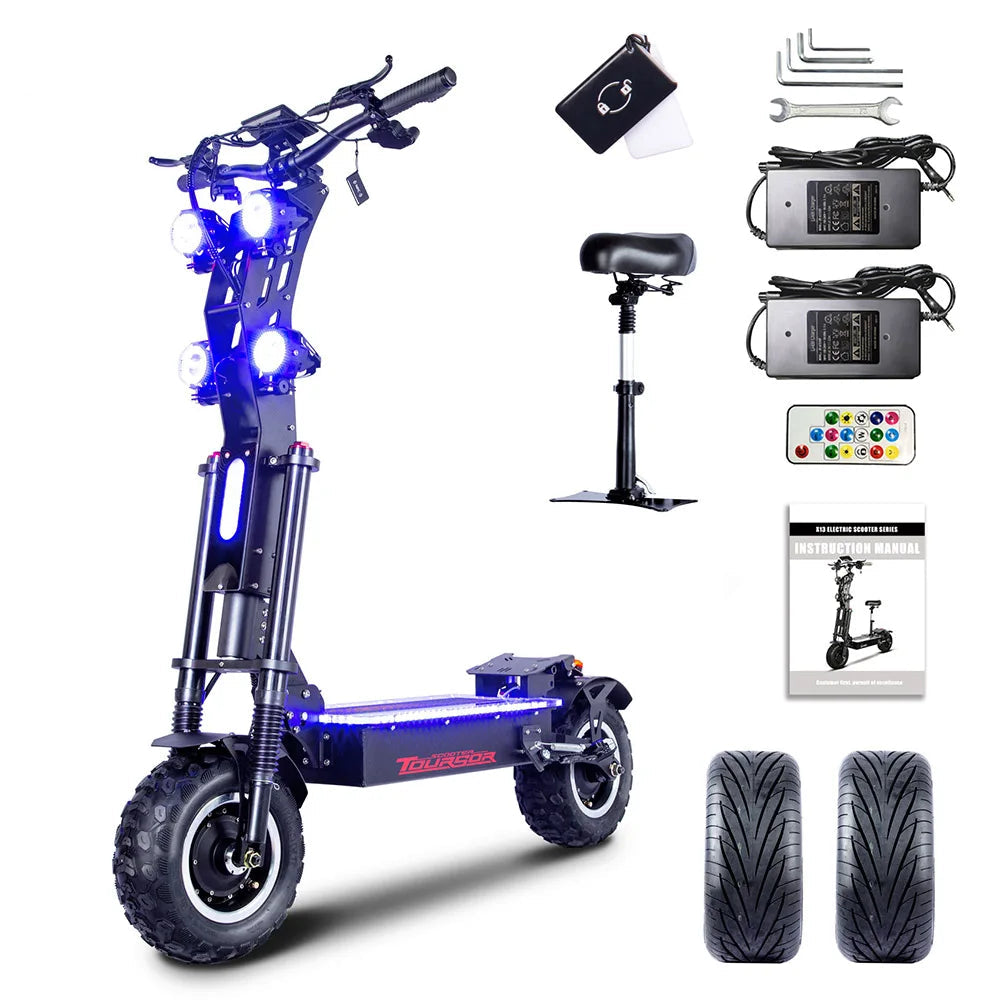 Trottinette Électrique Puissante 10000W - Double Moteur, Pneus Tout-Terrain 14", Batterie 72V Panasonic, Vitesse 120km/h
