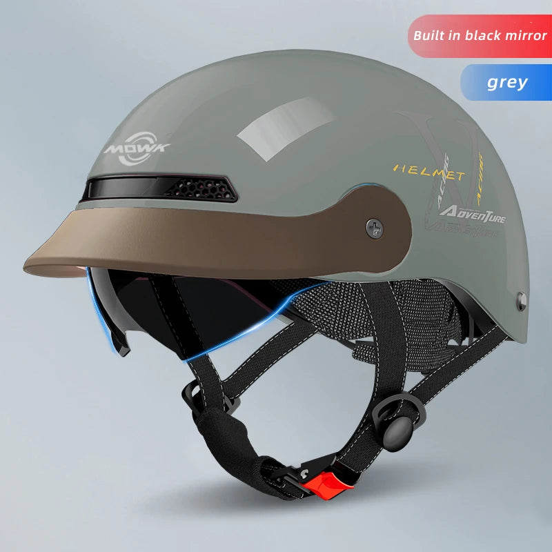 Casque Moto Vintage MOWK - Demi-casque Jet Respirant pour Homme et Femme, Sécurité Réfléchissante