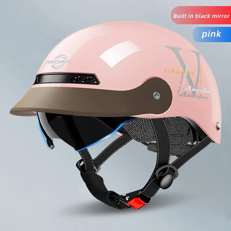 Casque Moto Vintage MOWK - Demi-casque Jet Respirant pour Homme et Femme, Sécurité Réfléchissante