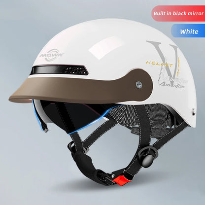 Casque Moto Vintage MOWK - Demi-casque Jet Respirant pour Homme et Femme, Sécurité Réfléchissante