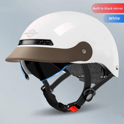 Casque Moto Vintage MOWK - Demi-casque Jet Respirant pour Homme et Femme, Sécurité Réfléchissante