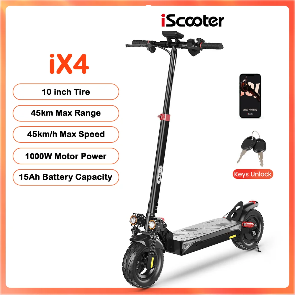 Trottinette Électrique Tout Terrain iScooter iX4 - 1000W, 48V, 45 km/h, Autonomie 45km