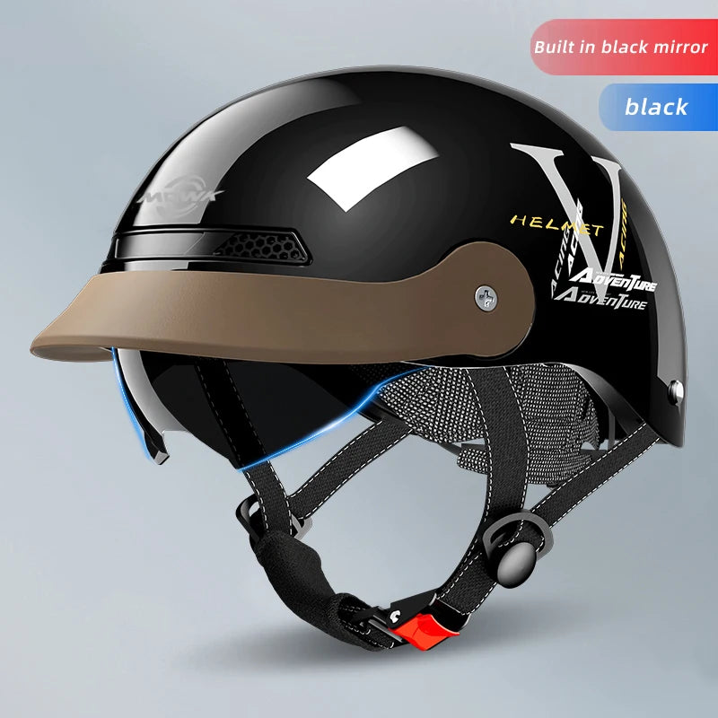 Casque Moto Vintage MOWK - Demi-casque Jet Respirant pour Homme et Femme, Sécurité Réfléchissante