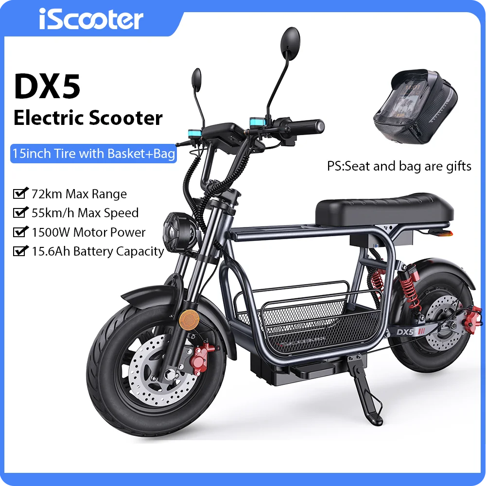 Trottinette Électrique iScooter DX5 - Puissance 1500W, Autonomie 72km, Roues 15" NFC