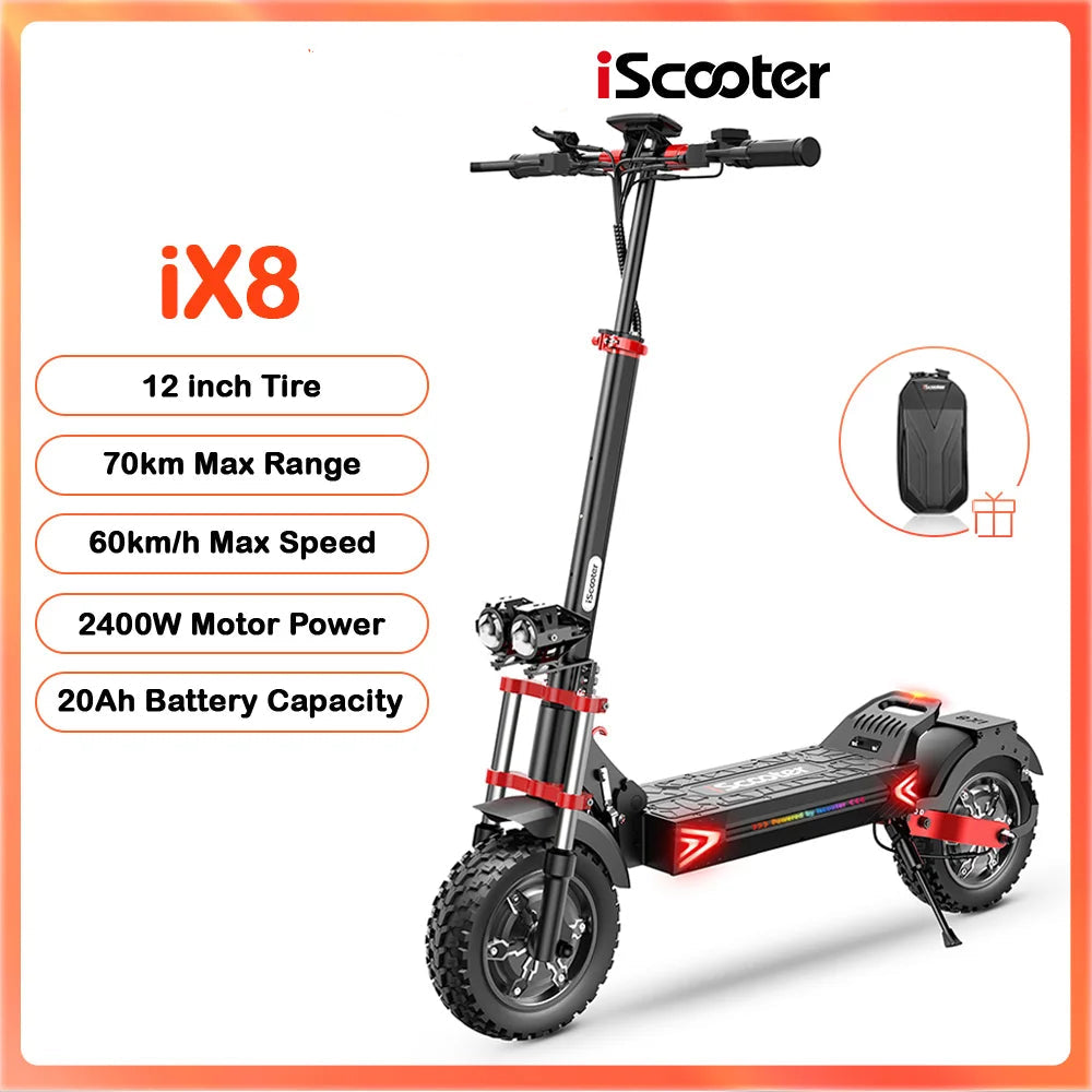 Trottinette Électrique Tout-Terrain IScooter iX8 12 Pouces - 2400W, 70km Autonomie, 60km/h