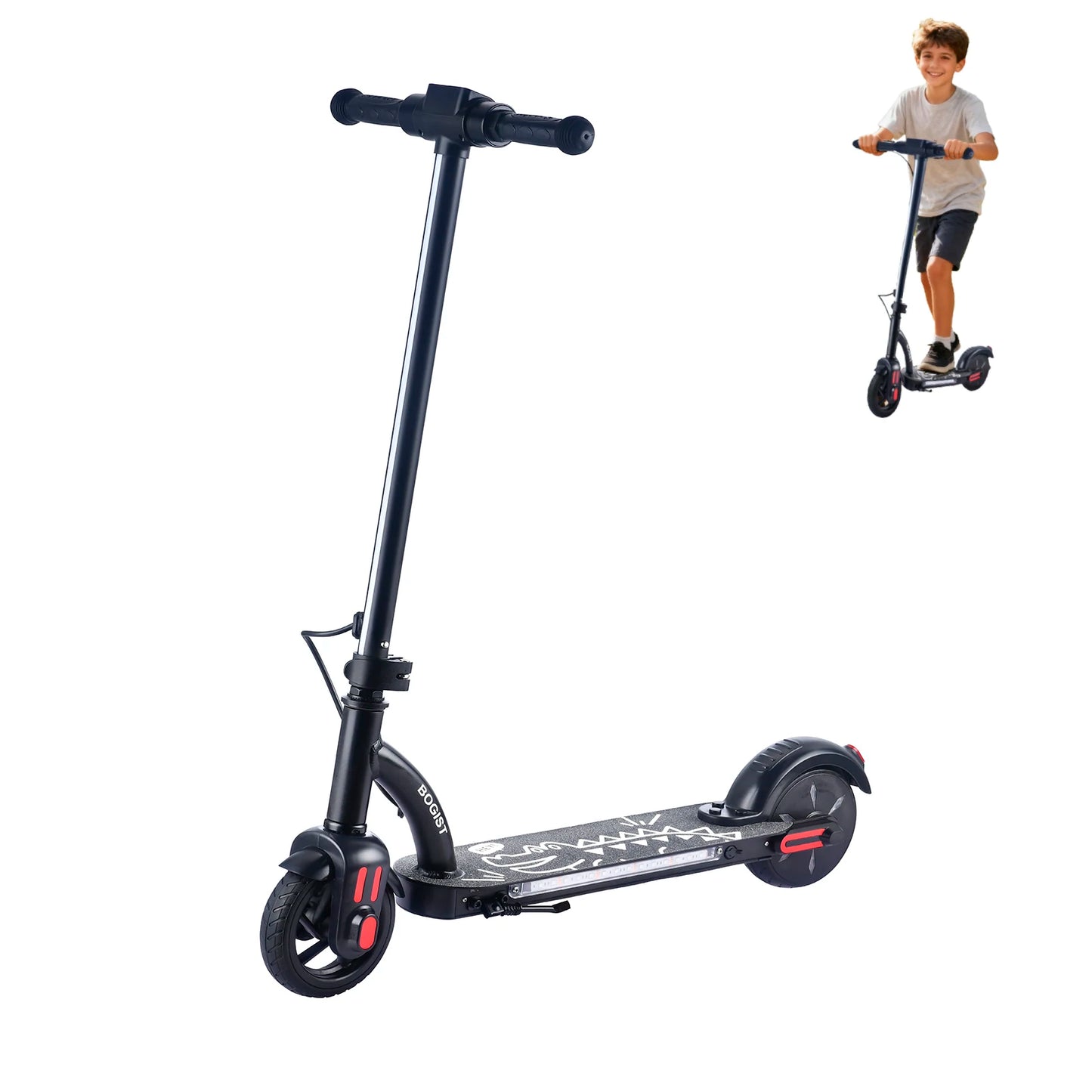 Trottinette Électrique Enfant 6.5" - Bluetooth, LED, Pliable, Noir