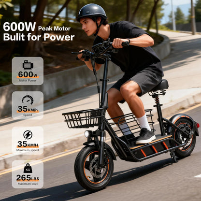 Trottinette Électrique FREEBOY H14 - Puissante 600W, Pneus 14 Pouces, Idéale Trajets & Courses