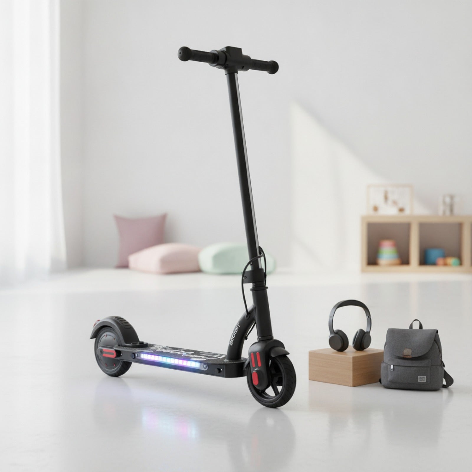 Trottinette Électrique Enfant 6.5" - Bluetooth, LED, Pliable, Noir