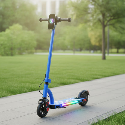 Trottinette Électrique Enfant 6.5" Bleue - Pliable, Bluetooth & Lumières LED