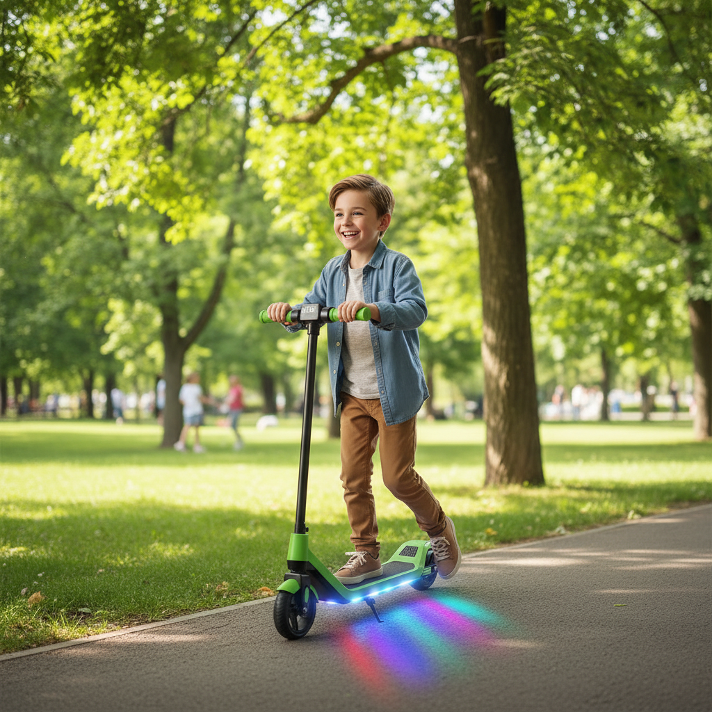 Enfant sur scooter dans un parc