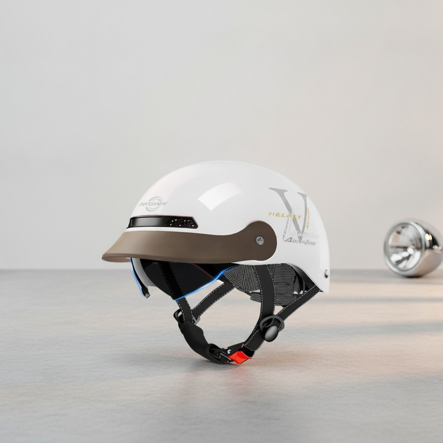 Casque Moto Vintage MOWK - Demi-casque Jet Respirant pour Homme et Femme, Sécurité Réfléchissante